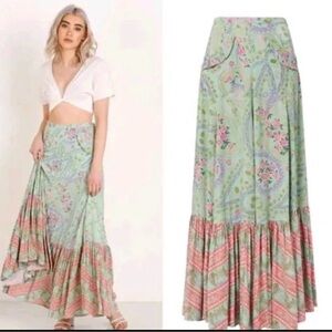 Spell & The Gypsy City Lights Sage Green and Pink Maxi Skirt